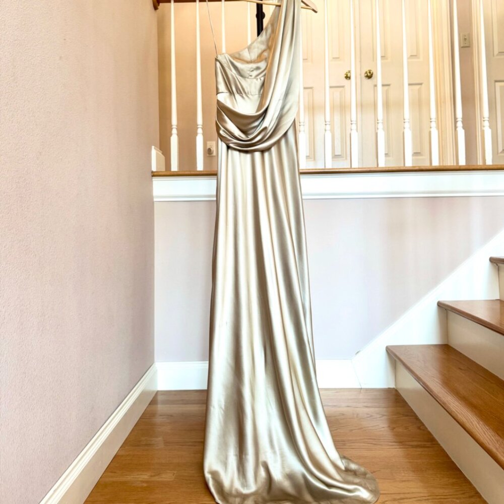 SAMPLE | Haute Hippie | 100% Silk | One Shoulder Drape Back Gown | Small